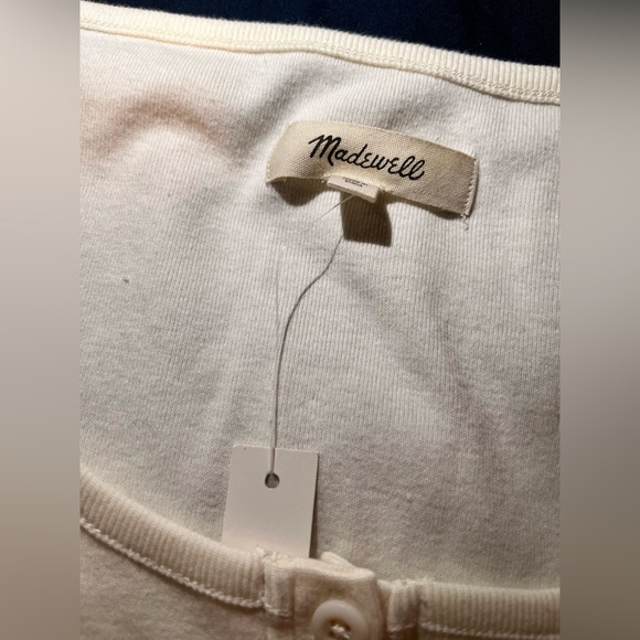 NWT Madewell Eyelet Sleeve Cotton Henley Top in Crème JCrew Popular officewear - Picture 12 of 16
